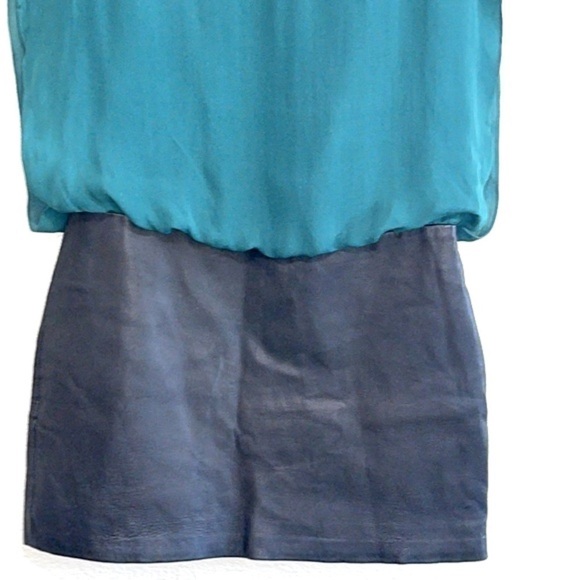 Parker Woman Green Silk & Black Leather Combo Mini Dress Size S - Picture 3 of 15